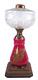 Kerosene Oil Lamp Composite Daisy & Button Red Glass Cast Iron Antique A Beauty