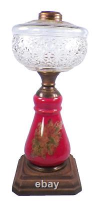 Kerosene Oil Lamp Composite Daisy & Button Red Glass Cast Iron Antique A Beauty