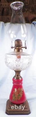 Kerosene Oil Lamp Composite Daisy & Button Red Glass Cast Iron Antique A Beauty