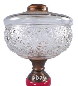 Kerosene Oil Lamp Composite Daisy & Button Red Glass Cast Iron Antique A Beauty