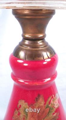 Kerosene Oil Lamp Composite Daisy & Button Red Glass Cast Iron Antique A Beauty
