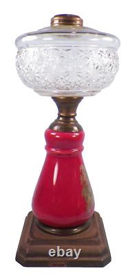 Kerosene Oil Lamp Composite Daisy & Button Red Glass Cast Iron Antique A Beauty