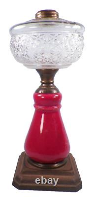 Kerosene Oil Lamp Composite Daisy & Button Red Glass Cast Iron Antique A Beauty