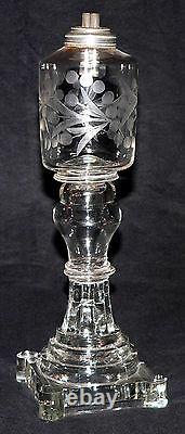 LAMP, whale oil, Thomas Cains, S Boston, MA, eapg, cut glass font, 11t, c1840