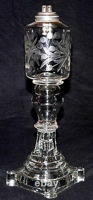 LAMP, whale oil, Thomas Cains, S Boston, MA, eapg, cut glass font, 11t, c1840