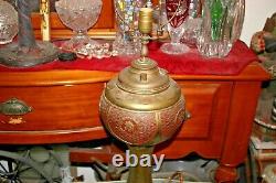 LARGE Antique B&H Brass Chinese Asian Converted Oil Lamp Symbols Bradley Hubbard