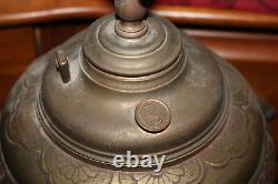 LARGE Antique B&H Brass Chinese Asian Converted Oil Lamp Symbols Bradley Hubbard