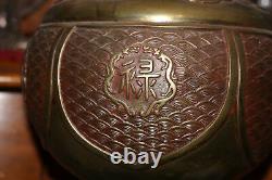 LARGE Antique B&H Brass Chinese Asian Converted Oil Lamp Symbols Bradley Hubbard