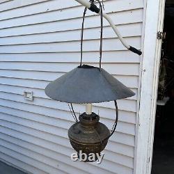 LARGE Antique Hanging Country Store Kerosene Oil The Juno Lamp with Tin Shade