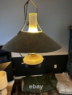 LARGE Antique Hanging Kerosene Oil Style Lamp with Tin Shade. Primitive Star