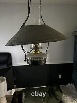 LARGE Antique Hanging Kerosene Oil Style Lamp with Tin Shade. Primitive Star