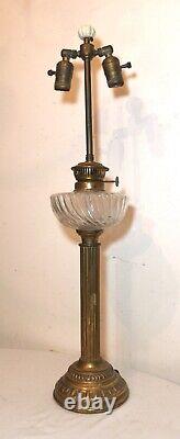 LARGE antique ornate 1800's brass ribbed glass electrified oil table parlor lamp