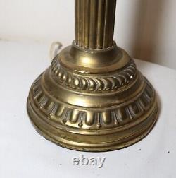 LARGE antique ornate 1800's brass ribbed glass electrified oil table parlor lamp