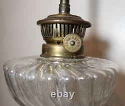 LARGE antique ornate 1800's brass ribbed glass electrified oil table parlor lamp