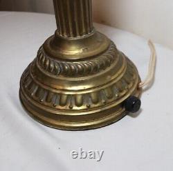 LARGE antique ornate 1800's brass ribbed glass electrified oil table parlor lamp