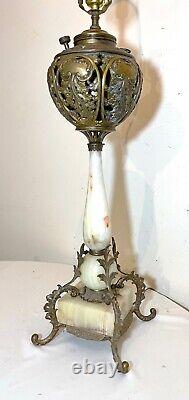 LARGE antique ornate 1800's bronze onyx marble electric oil table parlor lamp