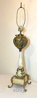 LARGE antique ornate 1800's bronze onyx marble electric oil table parlor lamp
