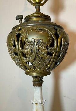 LARGE antique ornate 1800's bronze onyx marble electric oil table parlor lamp