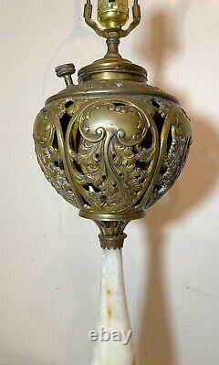 LARGE antique ornate 1800's bronze onyx marble electric oil table parlor lamp