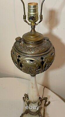 LARGE antique ornate 1800's bronze onyx marble electric oil table parlor lamp