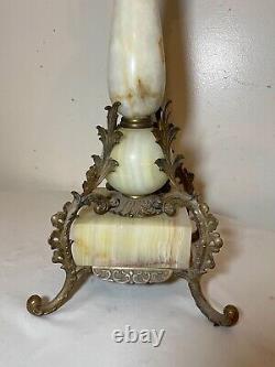 LARGE antique ornate 1800's bronze onyx marble electric oil table parlor lamp