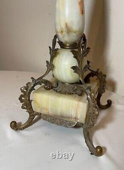 LARGE antique ornate 1800's bronze onyx marble electric oil table parlor lamp