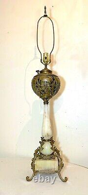 LARGE antique ornate 1800's bronze onyx marble electric oil table parlor lamp