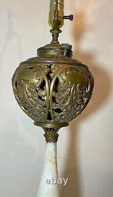 LARGE antique ornate 1800's bronze onyx marble electric oil table parlor lamp