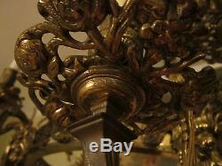 LG 18th c Antique French Figural Bronze oil/kerosine hanging Lamp/Chandelier