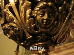 LG 18th c Antique French Figural Bronze oil/kerosine hanging Lamp/Chandelier