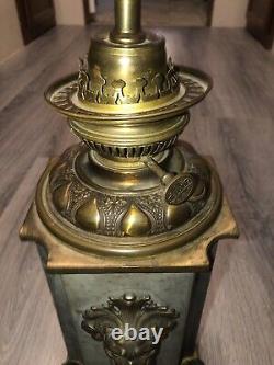 LIBERTY Antique Brass Symbols Oil Kerosene Lamp Light Font, Electrified