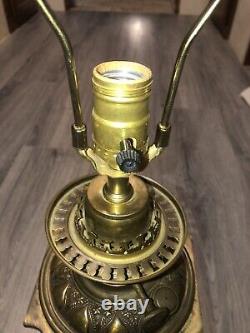 LIBERTY Antique Brass Symbols Oil Kerosene Lamp Light Font, Electrified