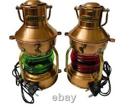 Lamp Electric Ship Brass & Copper Lantern Antique Nautical Marine Boat Set of 2