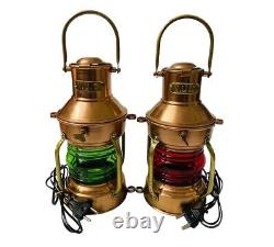 Lamp Electric Ship Brass & Copper Lantern Antique Nautical Marine Boat Set of 2