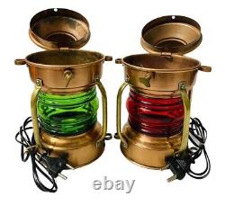 Lamp Electric Ship Brass & Copper Lantern Antique Nautical Marine Boat Set of 2