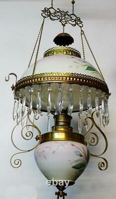Lamp, Hanging, Victorian Oil Fixture, Bradley and Hubbard, Gorgeous Antique