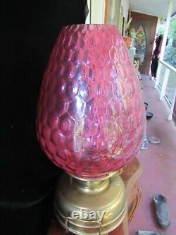Large 20 Antique Veritas Oil Lamp Church Heater with Stunning Cranberry Shade