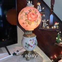Large 26 Antique Rose Floral Electrified Gone with the Wind Oil Lamp
