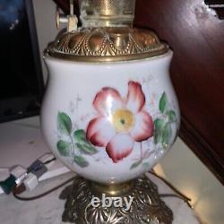 Large 26 Antique Rose Floral Electrified Gone with the Wind Oil Lamp