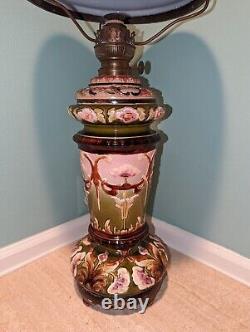 Large Antique Art Nouveau Majolica Kerosene Oil Lamp