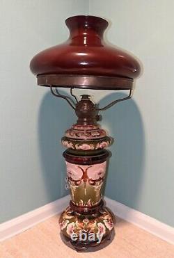 Large Antique Art Nouveau Majolica Kerosene Oil Lamp