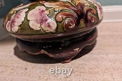 Large Antique Art Nouveau Majolica Kerosene Oil Lamp