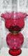 Large Antique Cranberry Glass Inverted Thumbprint Oil Kerosene GWTW Lamp & Shade