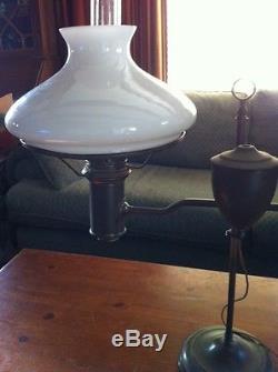 Large Antique Double Student Lamp withwhite Shades converted oil to electric