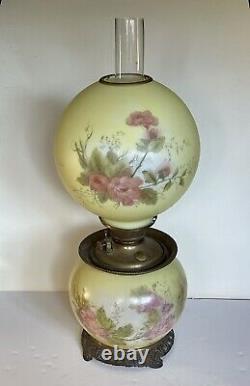 Large Antique FOSTORIA 1890's Victorian Hand Painted Kerosene Oil Lamp GWTW