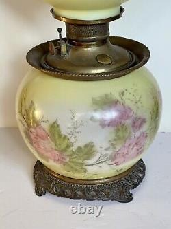 Large Antique FOSTORIA 1890's Victorian Hand Painted Kerosene Oil Lamp GWTW