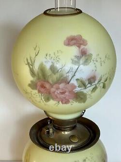 Large Antique FOSTORIA 1890's Victorian Hand Painted Kerosene Oil Lamp GWTW