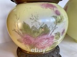 Large Antique FOSTORIA 1890's Victorian Hand Painted Kerosene Oil Lamp GWTW