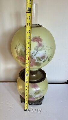 Large Antique FOSTORIA 1890's Victorian Hand Painted Kerosene Oil Lamp GWTW