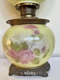 Large Antique FOSTORIA 1890's Victorian Hand Painted Kerosene Oil Lamp GWTW